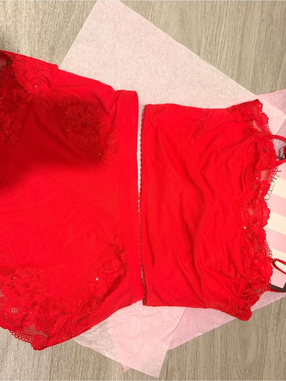 New VICTORIA'S SECRET Modal Soft & Lace Trim Straight-Neck Cami Set S